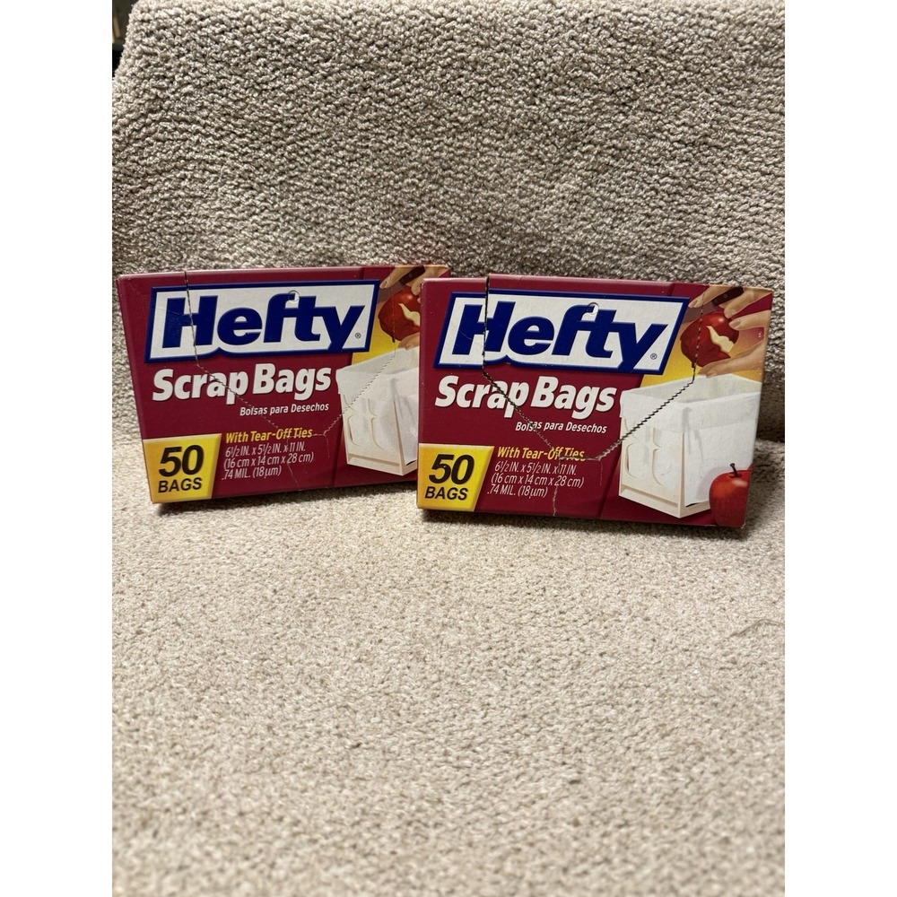 2 Boxes Hefty Scrap Bags  w/ Tear Off Ties 2‎ x 50 Bags Damaged Boxes READ